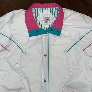 Vintage NYC New York Girl Jacket Womens Medium‎ Windbreaker Striped Trim 80s-2X